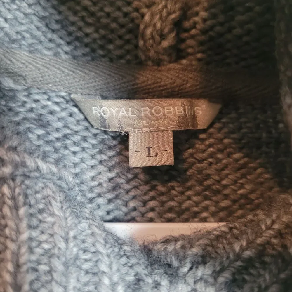 Royal Robbins Wool‎ Blend Hooded Cable Knit Cardigan Sweater Women's Large Gray